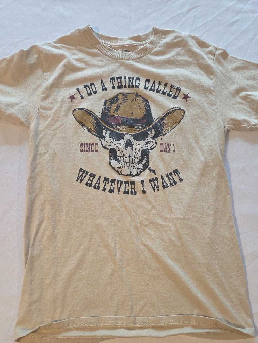 Whatever I Want Skull Cowboy Short Sleeve Tee - Beige